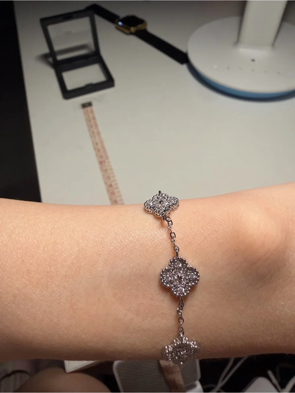 Silver Sparkling Crystal Clover Bracelet